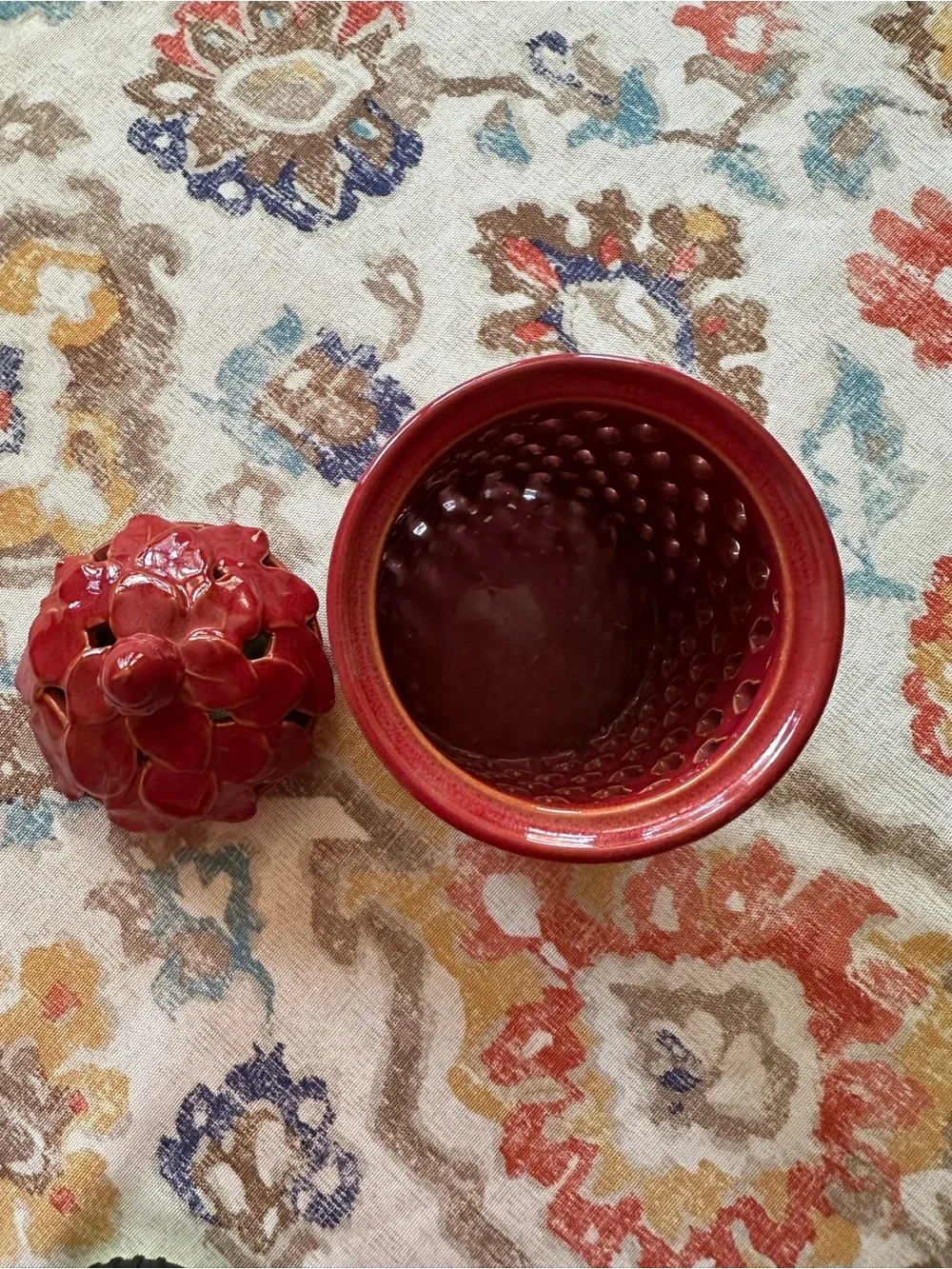 Decorative Red Ceramic Lidded Jar - Home Accent
